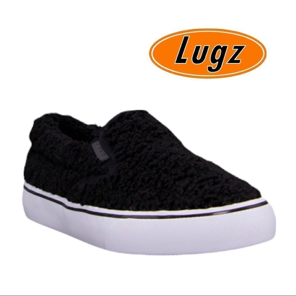 NEW Lugz Women's Sammy Fleece Black White Slip-On Loafers Sneakers